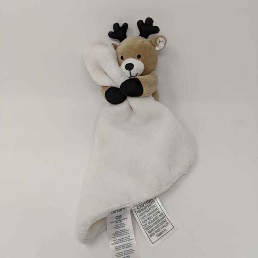 CARTER'S Reindeer Baby Lovey Security Blanket Winter Rattle Toy Plush